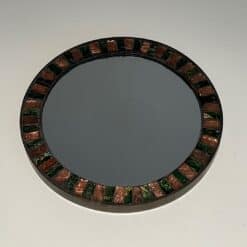French Mid-Century Ceramic and Brass Round Mirror - Front View Two - Styylish