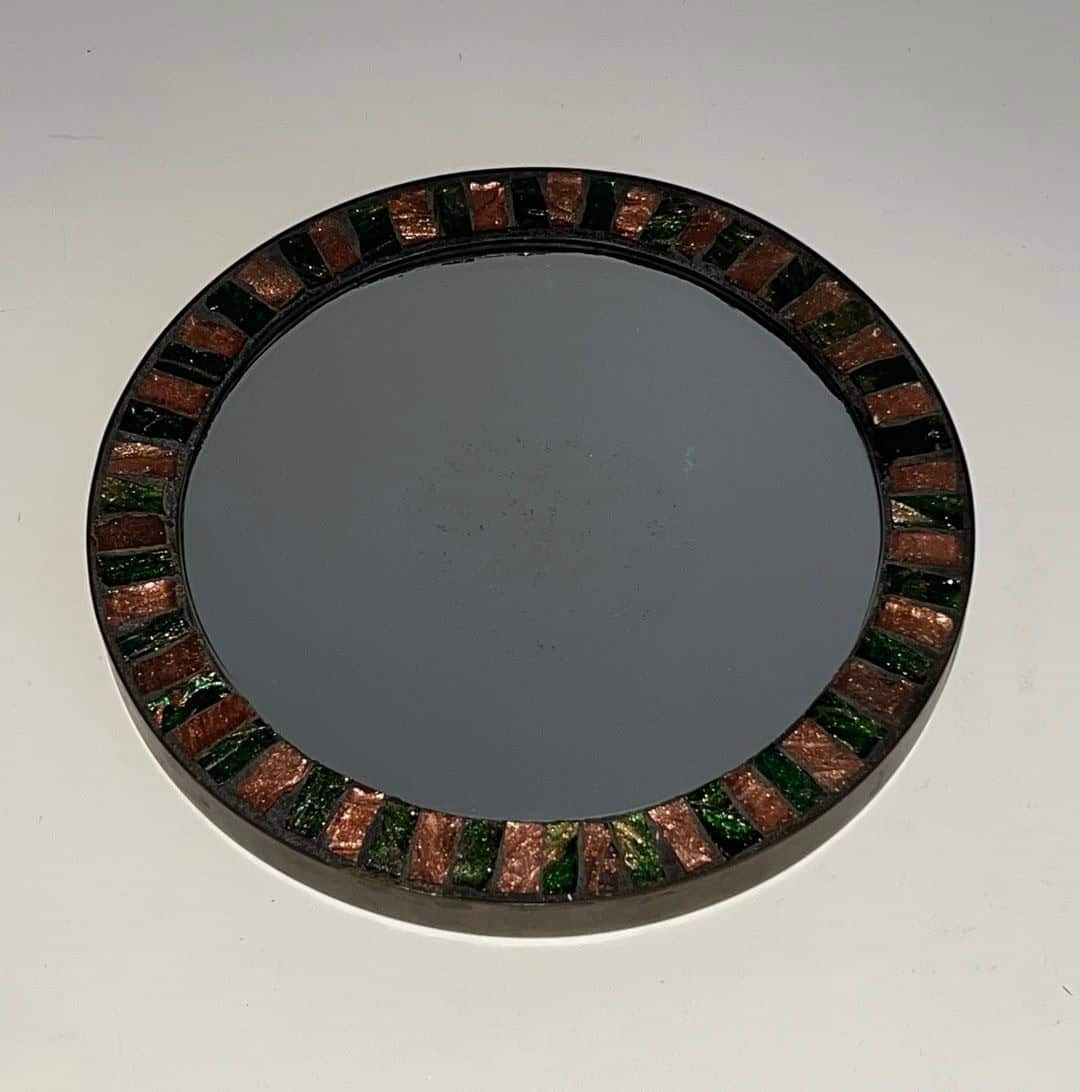 French Mid-Century Ceramic and Brass Round Mirror - Front View Two - Styylish