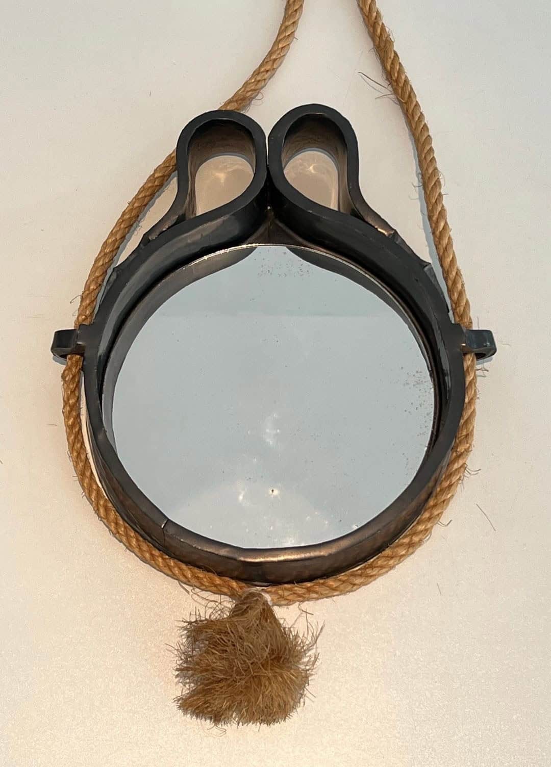 French Black Ceramic Hanging Mirror - Front Detail - Styylish