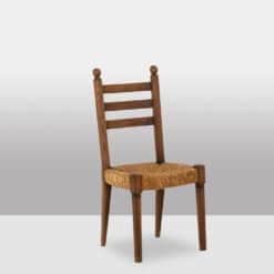Set of 8 Vintage Oak and Straw-Seated Chairs - Angled View - Styylish