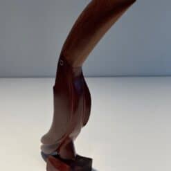 French 1970s Carved Hardwood Toucan Sculpture - Angled View - Styylish