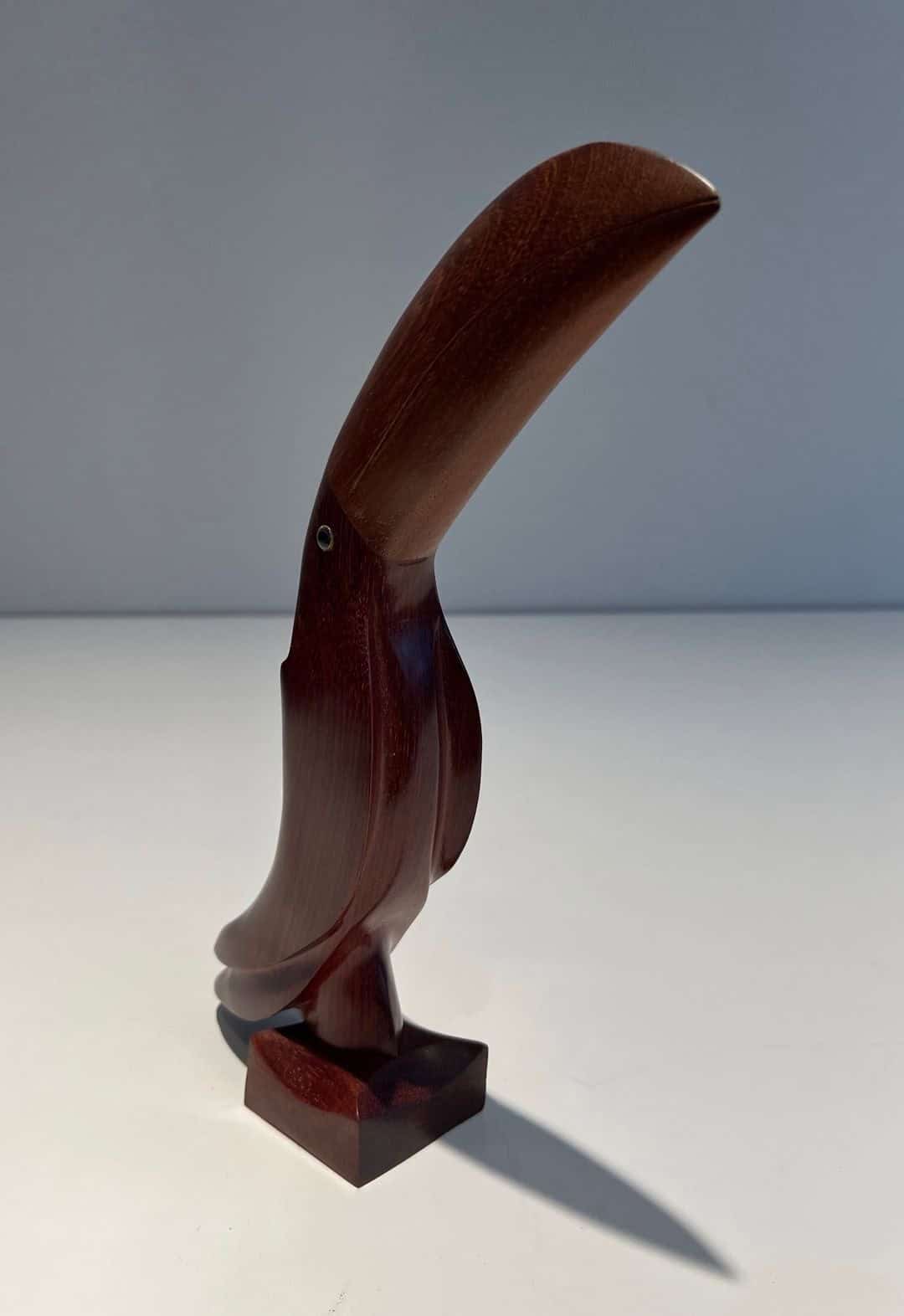French 1970s Carved Hardwood Toucan Sculpture - Angled View - Styylish
