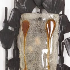 Mazzega Brutalist Cast Glass and Wrought Iron Wall Sconces - Front View - Styylish