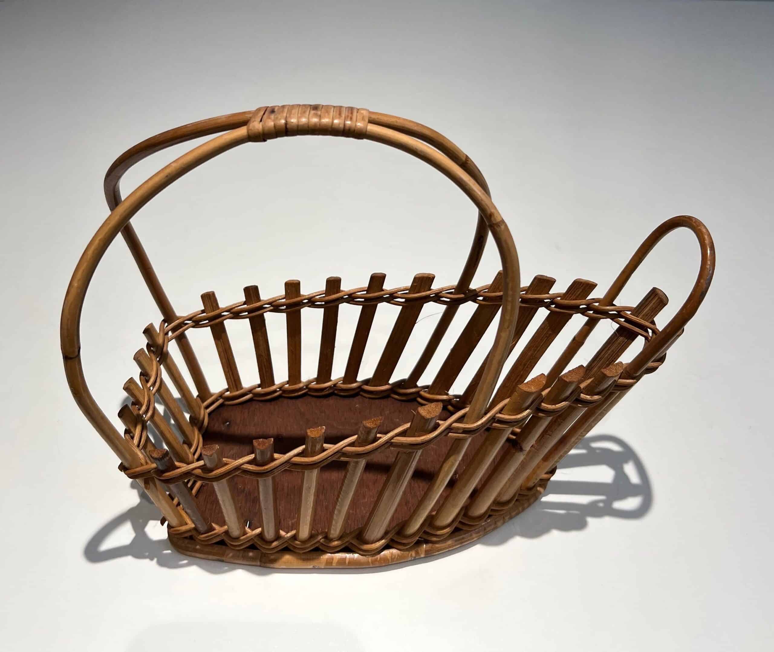 French 1970s Rattan Bottle Holder - Side View - Styylish