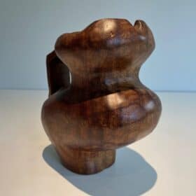 French Post-War Brutalist Carved Wood Pitcher