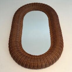 French Mid-Century Oval Rattan Mirror - Image 3