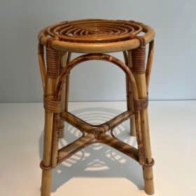 French 1940s–1950s Rattan Drum Stool