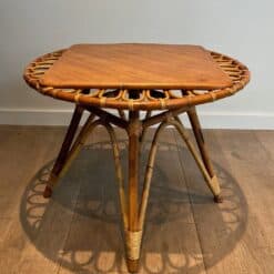 French Mid-Century Trampoline Rattan Coffee Table - Image 3