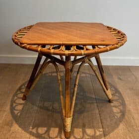 French Mid-Century Trampoline Rattan Coffee Table