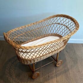 French 1940s Vintage Rattan Baby Cradle