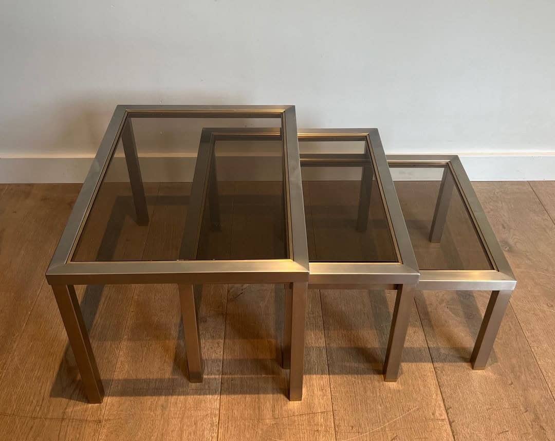Guy Lefèvre Style Smoked Glass Nesting Tables - Image 3
