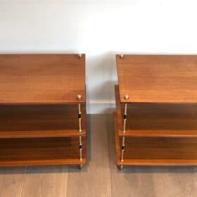 Maison Jansen Mahogany and Brass Three-Tier Side Tables