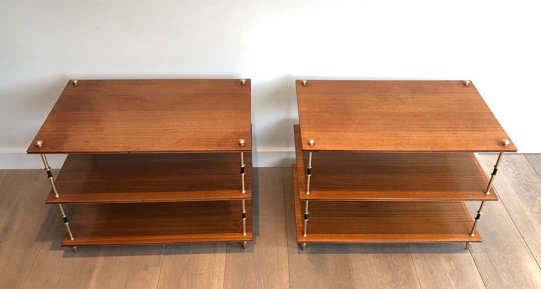 Maison Jansen Mahogany and Brass Three-Tier Side Tables - Top View -Styylish