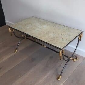 Maison Jansen Brushed Steel and Brass Coffee Table, France, Circa 1970