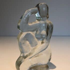 French Art Deco Style Clear Glass Female Nude Sculpture