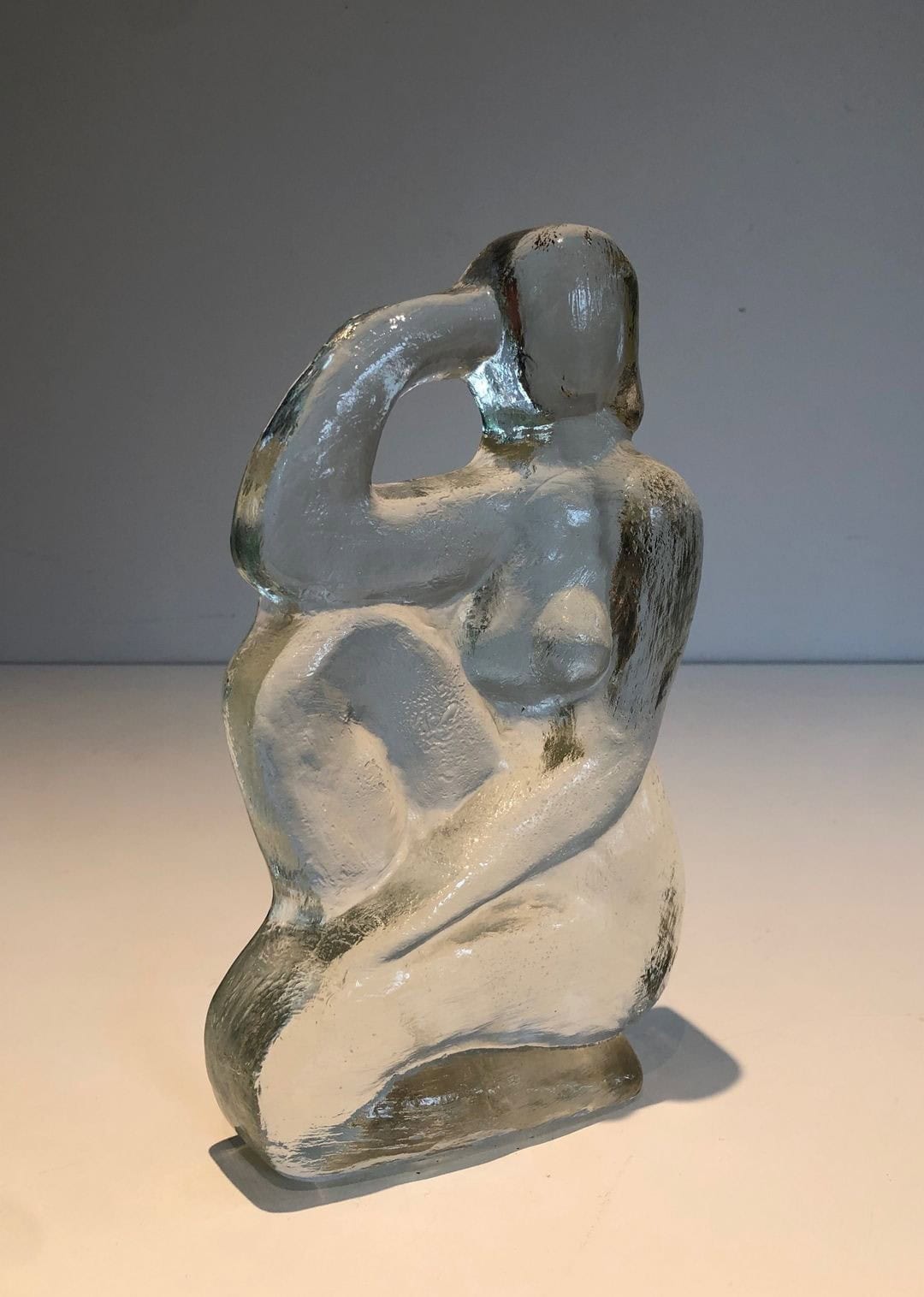 French Art Deco Style Clear Glass Female Nude Sculpture - Angled View Two - Styylish