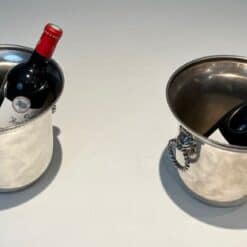 Pair of French Silver-Plated Champagne Buckets with Lion Masks - Top Pair View with Bottles - Styylish
