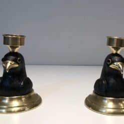 Pair of Signed French Carved Wood Eagle Candlesticks - Front Pair View - Styylish