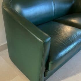 French Art Deco Revival Dark Green Leather Sofa