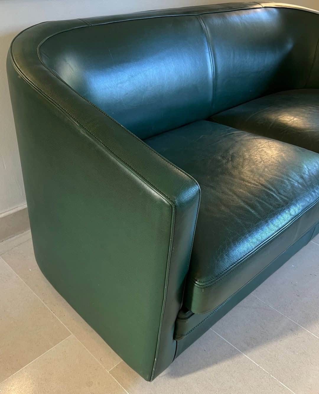 French Art Deco Revival Dark Green Leather Sofa - Image 3
