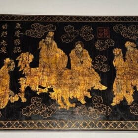 French Chinoiserie Black Lacquer and Gilt Panel
