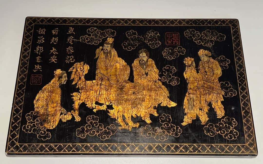 French Chinoiserie Black Lacquer and Gilt Panel - Image 3