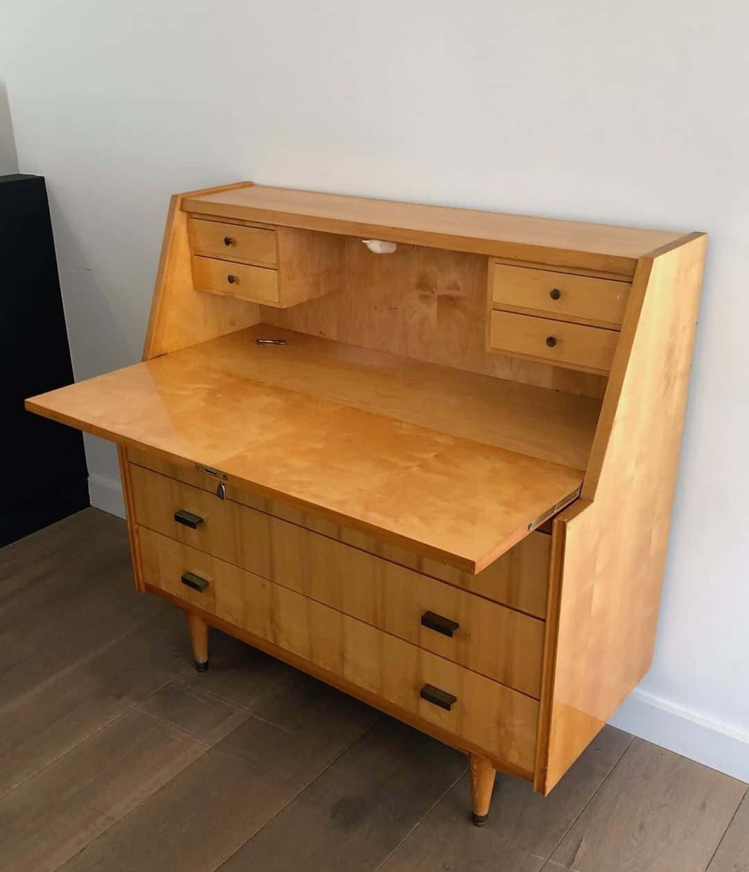 French Sycamore Drop-Front Secretary Desk - Image 3