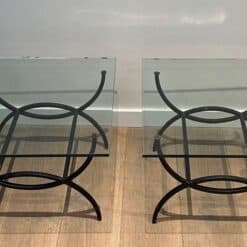 French Mid-Century Black Iron and Glass Side Tables - Image 3