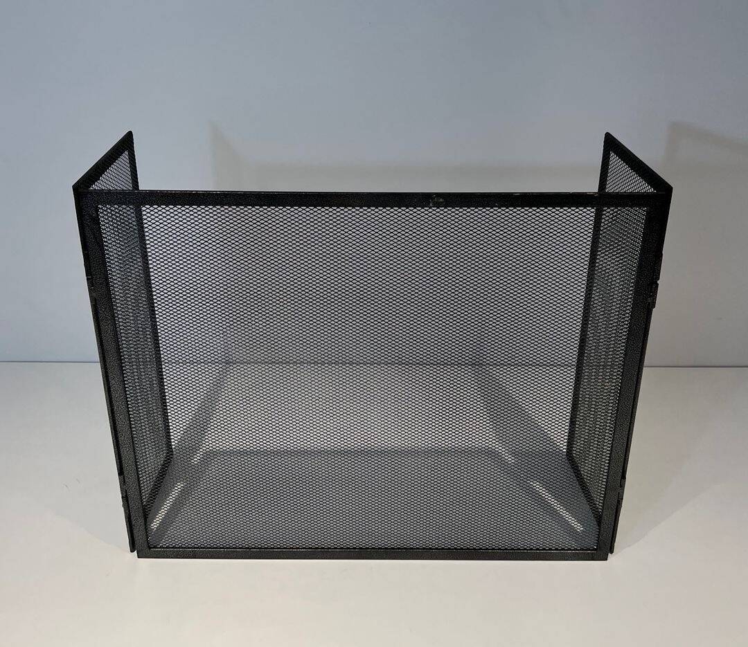 Blackened Steel Three-Panel Fireplace Screen - Front View Folded - Styylish