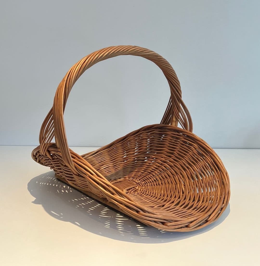 French Rattan Wicker Log Basket - Angled View Without Logs - Styylish