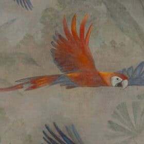 Contemporary French Hand-Painted Parrot Canvas