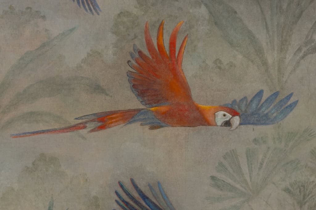 Contemporary French Hand-Painted Parrot Canvas - Detail Two - Styylish