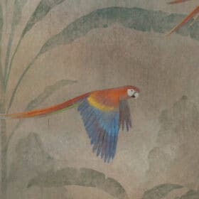 Monumental Hand-Painted Tropical Canvas with Parrots, Contemporary French Artist
