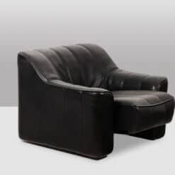 De Sede Black Leather Armchair and Ottoman - Angled View, Extended Cushion - Styylish