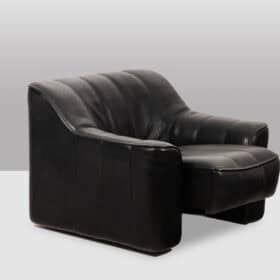 De Sede Black Leather Armchair and Ottoman