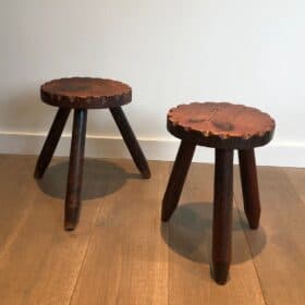 French Brutalist Pine Stools