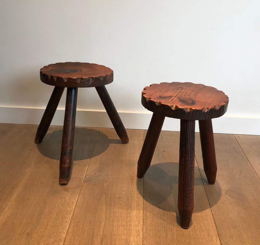 French Brutalist Pine Stools - Image 4