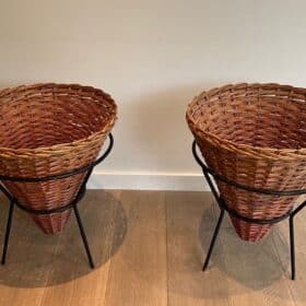 French Mid-Century Rattan Planters