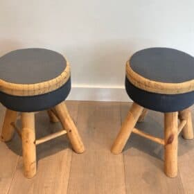Pair of Solid Pine Stools, French Work, circa 1970