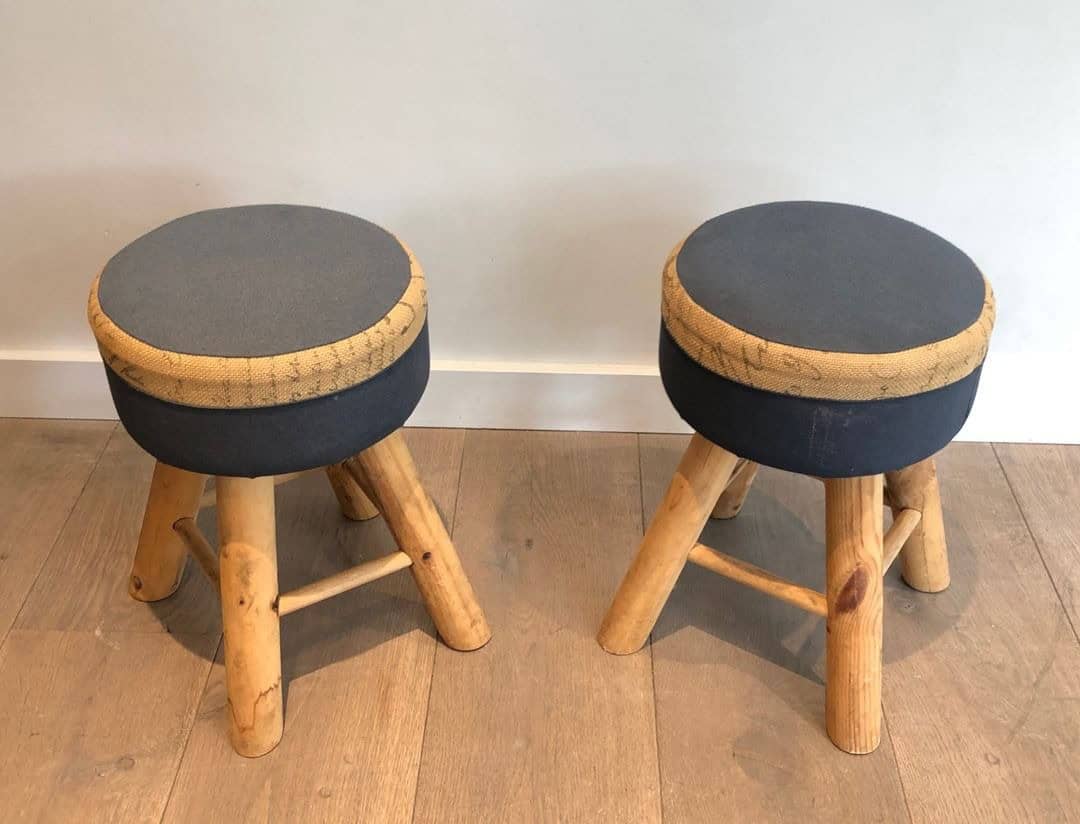 Pair of Solid Pine Stools, French Work, circa 1970 - Image 4