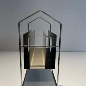 French 1960s Chrome and Black and White Magazine Rack