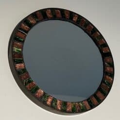 French Mid-Century Ceramic and Brass Round Mirror - Angled View - Styylish