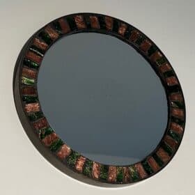 French Mid-Century Ceramic and Brass Round Mirror