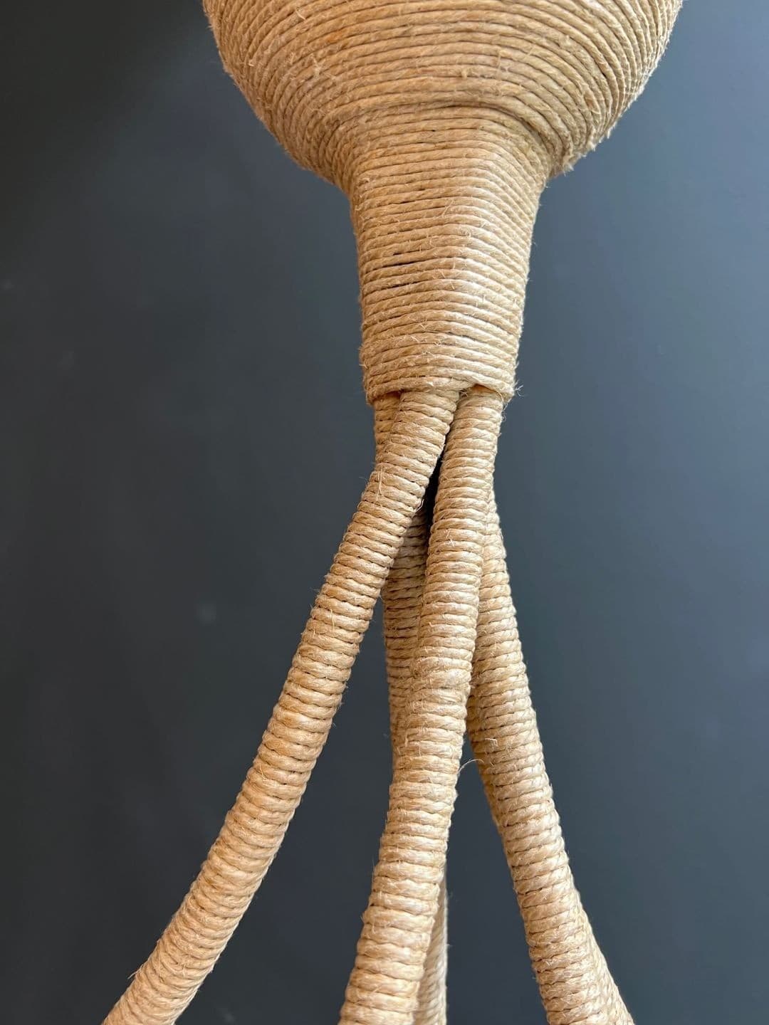 French 1970s Natural Rope Chandelier - Center Detail - Styylish