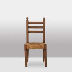 Set of 8 Vintage Oak and Straw-Seated Chairs - Front View - Styylish