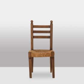 Set of 8 Vintage Oak and Straw-Seated Chairs