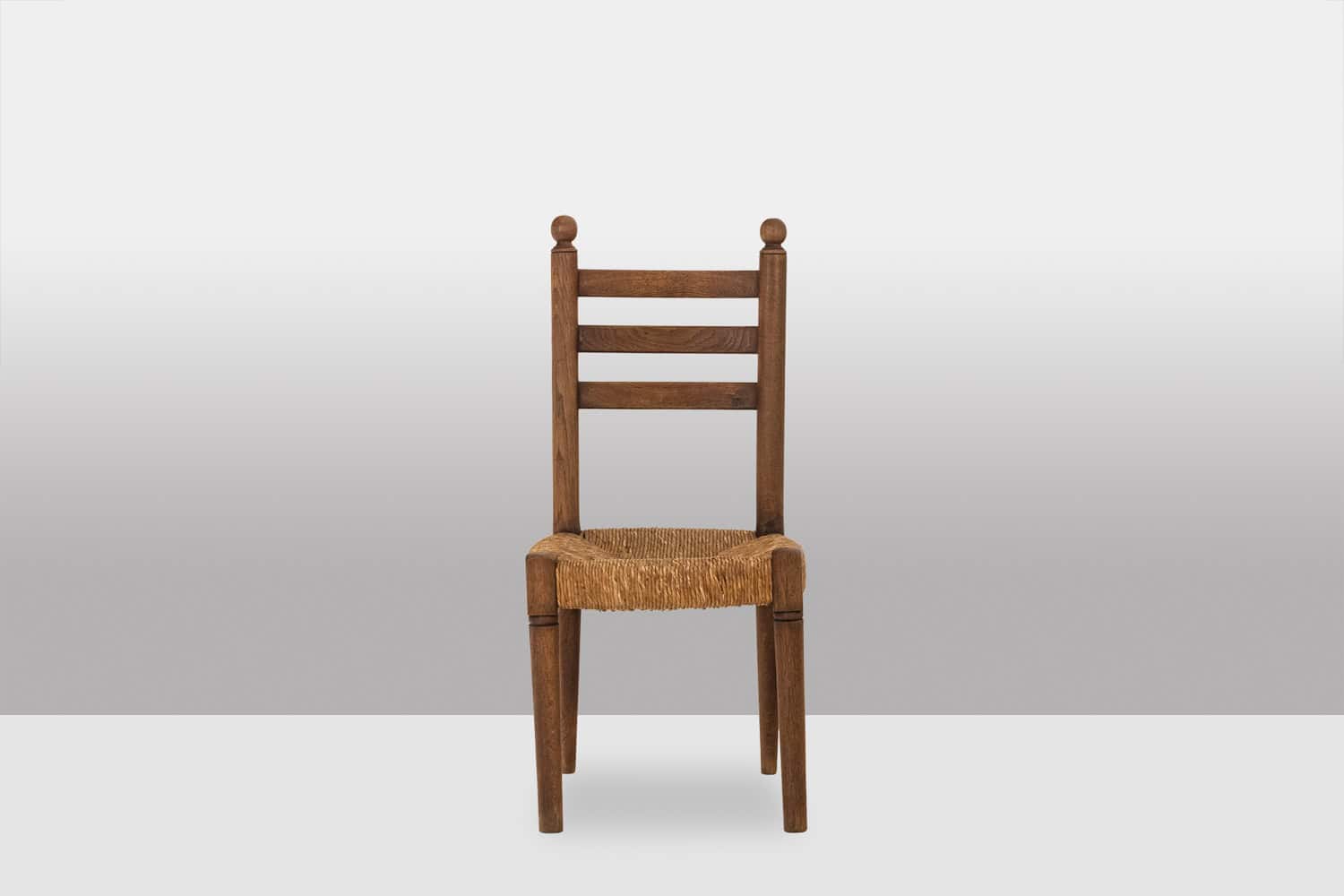 Set of 8 Vintage Oak and Straw-Seated Chairs - Front View - Styylish