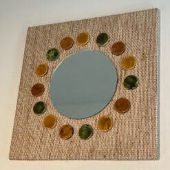 French Mid-Century Raffia and Ceramic Roundel Mirror - Alt View - Styylish