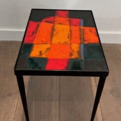 French Mid-Century Hand-Painted Ceramic Tile Side Table - Side View - Styylish