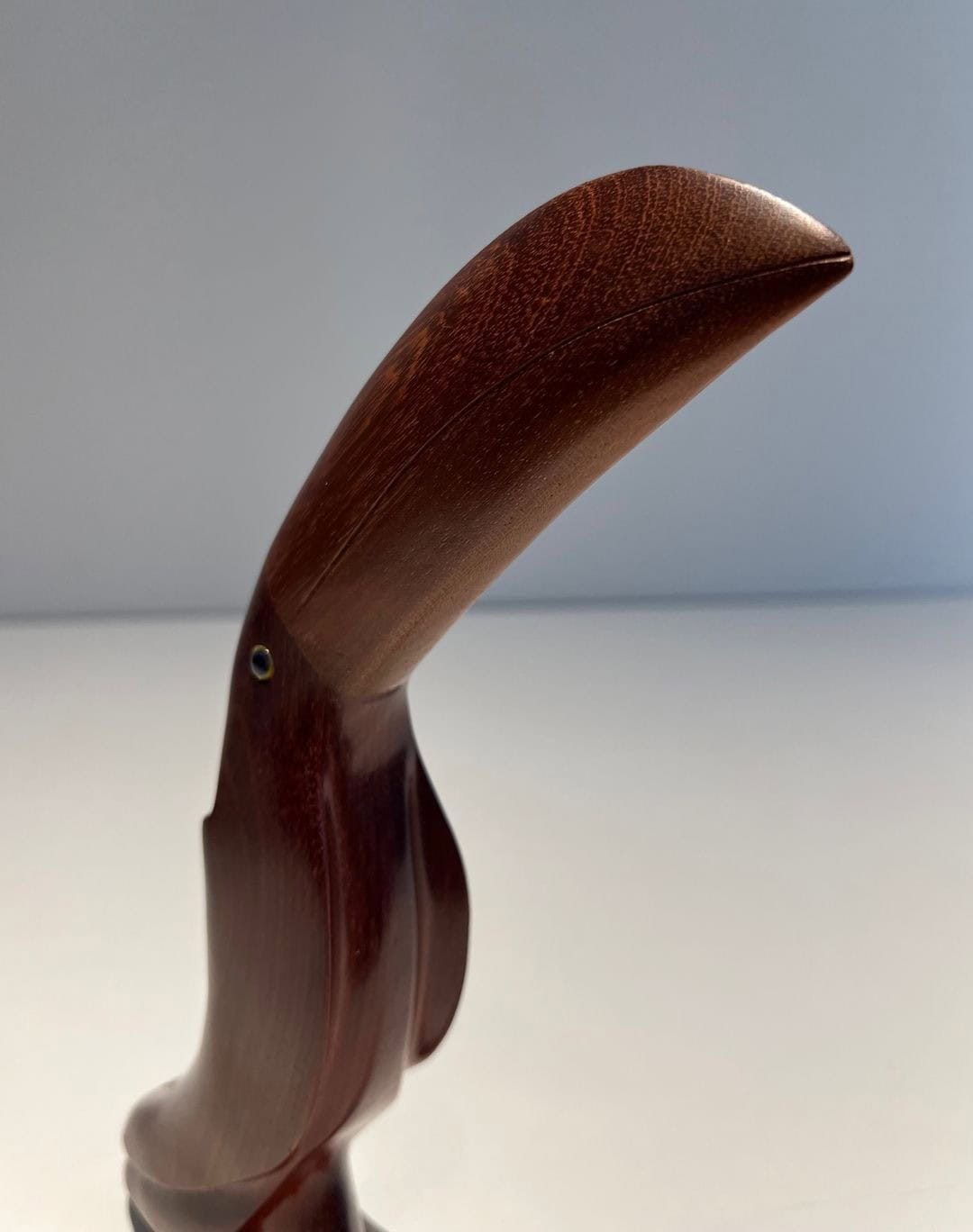 French 1970s Carved Hardwood Toucan Sculpture - Beak Detail - Styylish